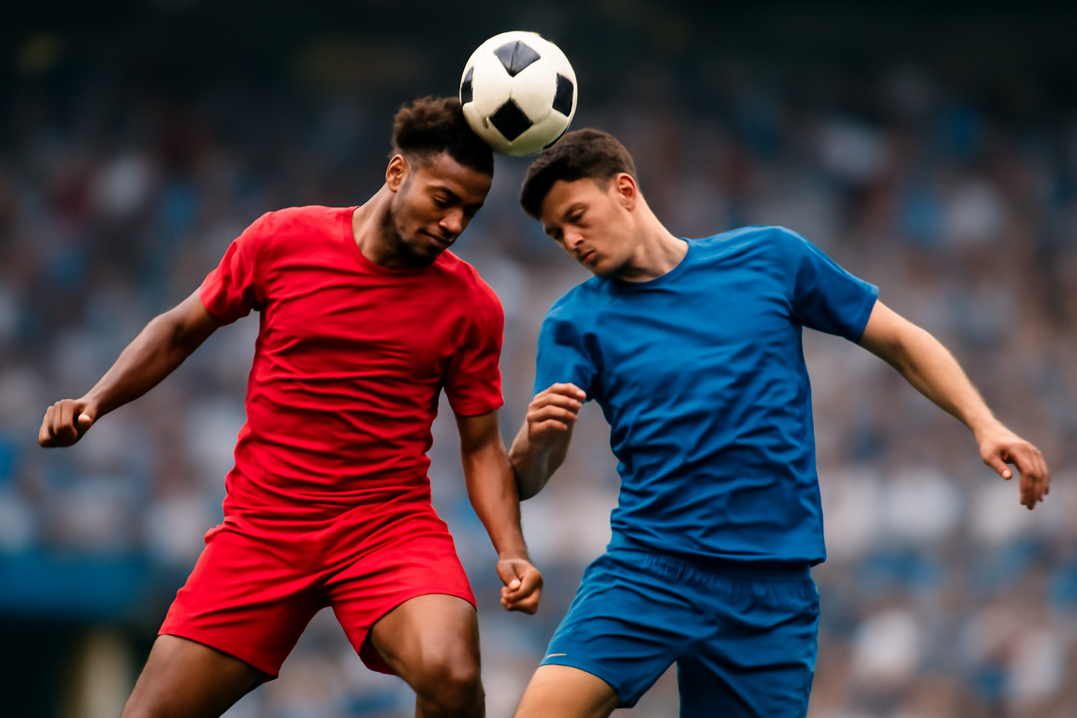 Dua pemain sepak bola berduel udara dalam pertandingan Liga Inggris