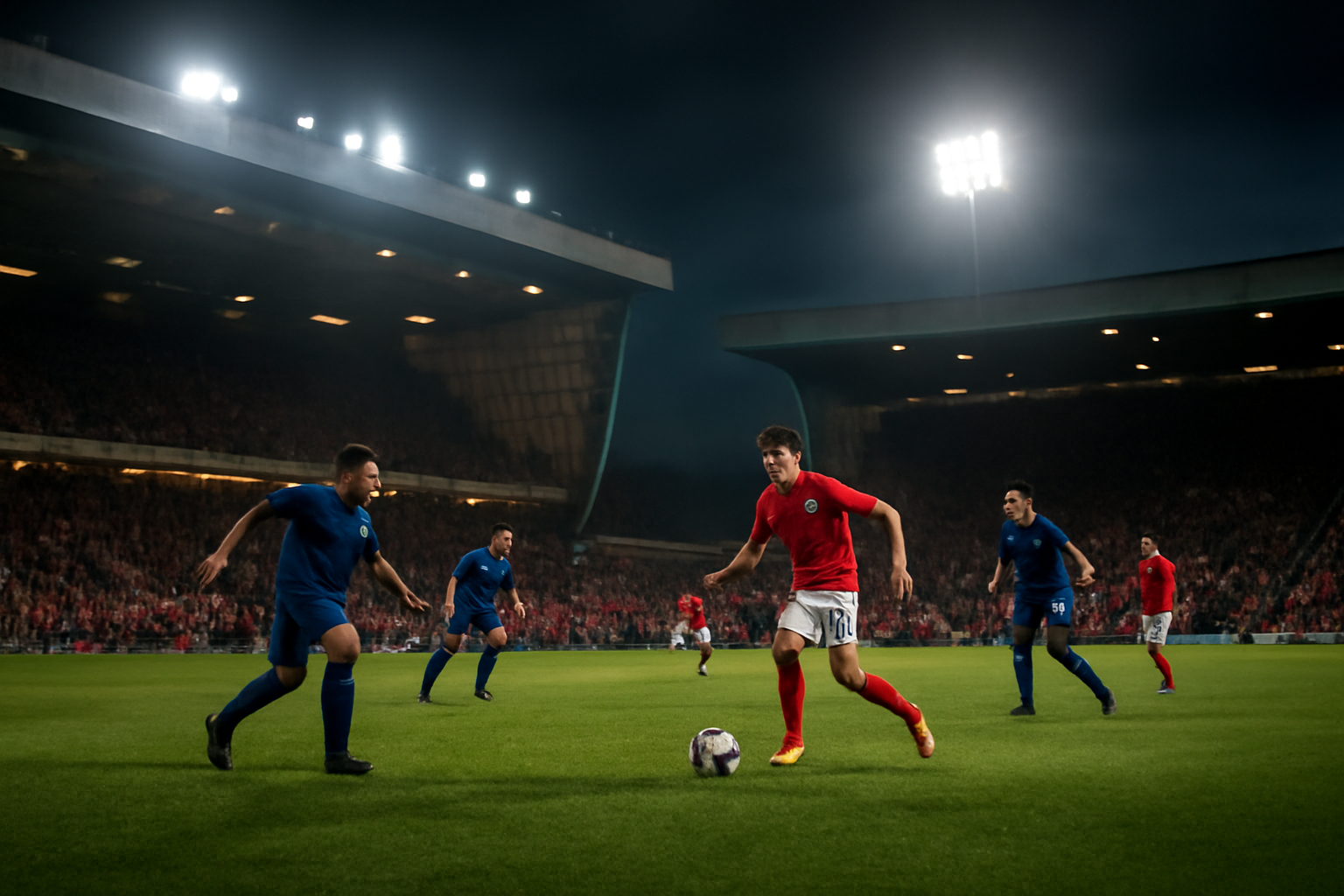 Suasana pertandingan sepak bola Championship di stadion penuh penonton